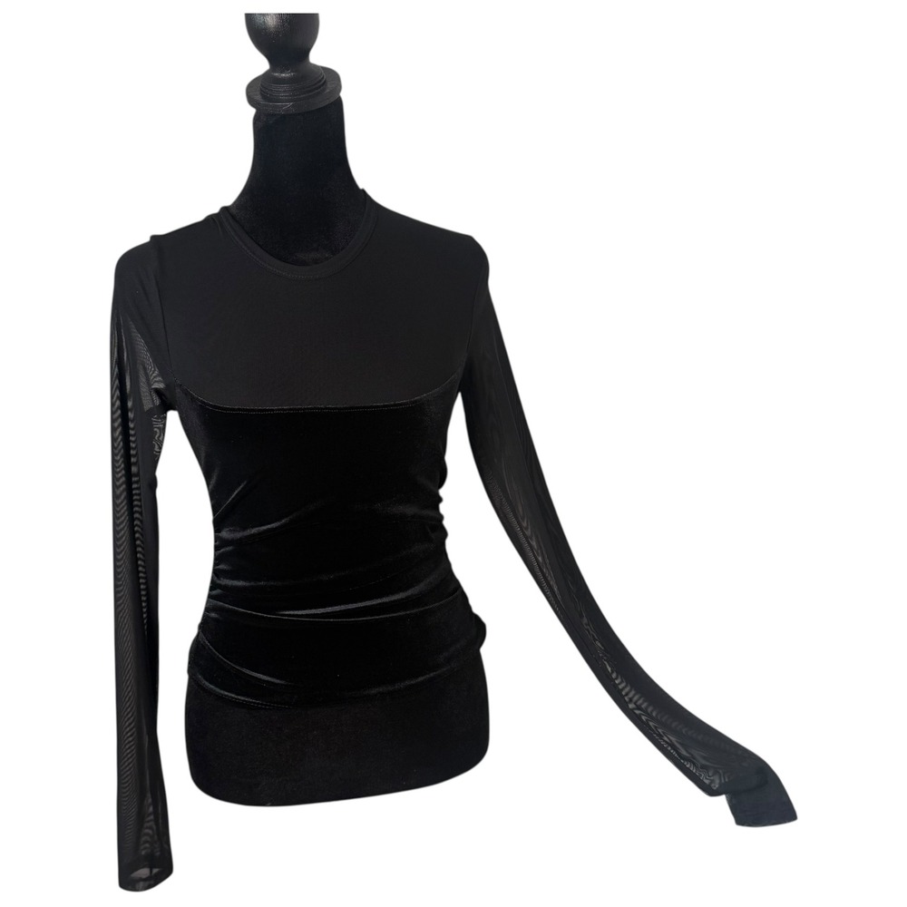 Black Velvet Mesh Top Sheer Sleeve Size XXS Steampunk Goth Y2K Whimsigoth NEW